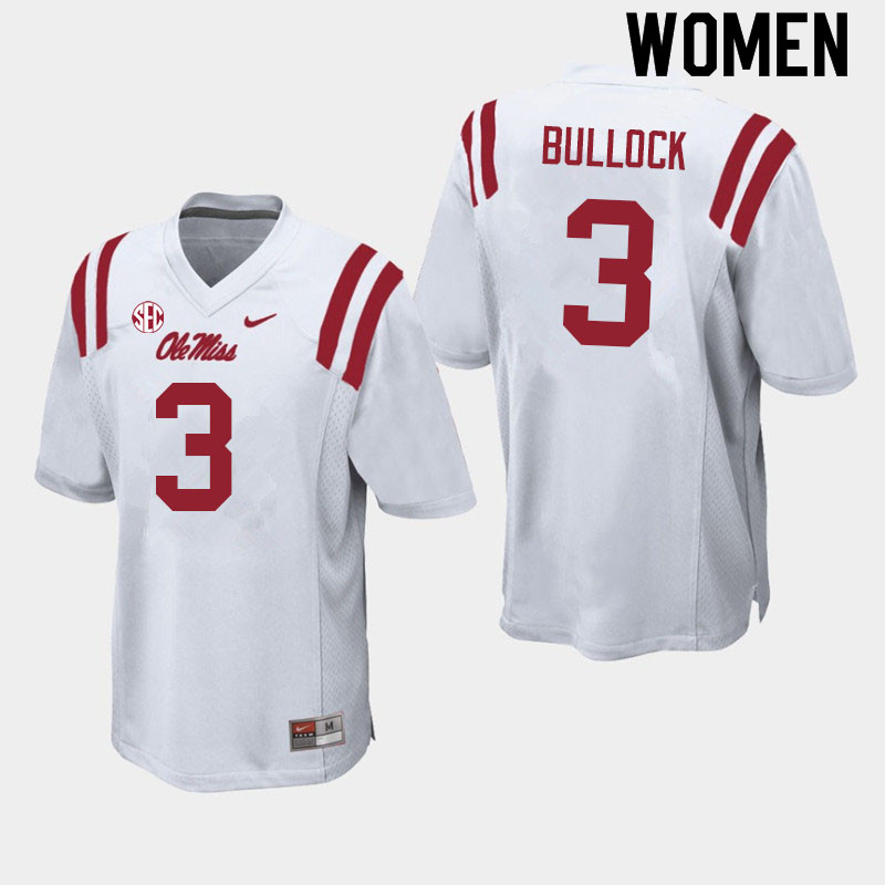 Kentrel Bullock Ole Miss Rebels NCAA Women's White #3 Stitched Limited College Football Jersey AWN5258IB